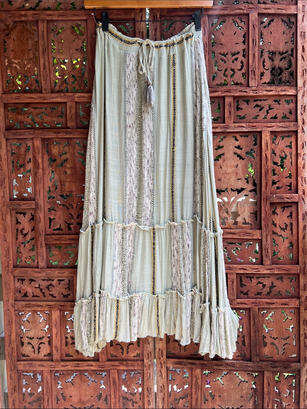 Tiered Maxi Skirt in Light Sage Green